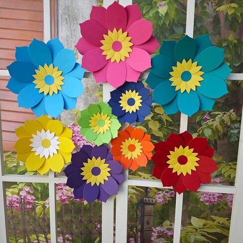 Paper Flower for Wall Set of 9 (Rose Pink/Yellow/Teal) in Kuwait