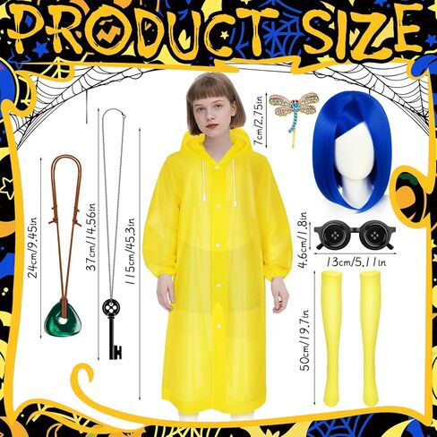 زي الهالوين التنكري مع شعر مستعار أزرق ومعطف واق من المطر أصفر ملحقات تخزين قلم النمش لمستلزمات حفلات الهالوين التنكرية مقاس كبير in Kuwait