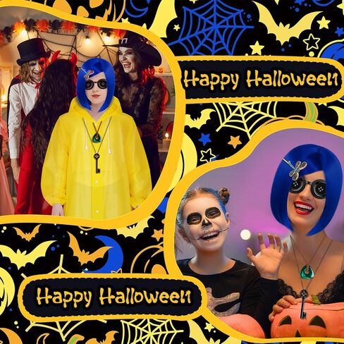 زي الهالوين التنكري مع شعر مستعار أزرق ومعطف واق من المطر أصفر ملحقات تخزين قلم النمش لمستلزمات حفلات الهالوين التنكرية مقاس كبير in Kuwait