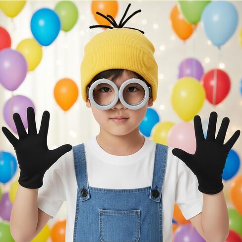 Halloween Costume Accessories for Adults: Steampunk Goggles Glasses Yellow Beanie Hat Black Gloves for Men Women Halloween Cosplay Costume 3Pcs Sets in Saudi Arabia
