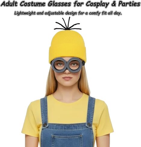 Halloween Costume Accessories for Adults: Steampunk Goggles Glasses Yellow Beanie Hat Black Gloves for Men Women Halloween Cosplay Costume 3Pcs Sets in Saudi Arabia