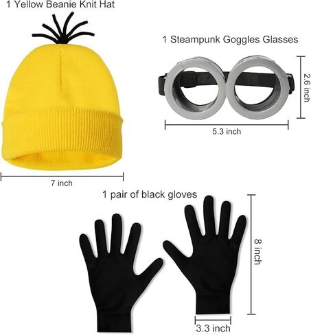 Halloween Costume Accessories for Adults: Steampunk Goggles Glasses Yellow Beanie Hat Black Gloves for Men Women Halloween Cosplay Costume 3Pcs Sets in Saudi Arabia