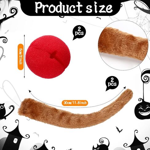 6 Pcs Halloween Mice Costume Accessories Couple Costume Set Ears Knit Mouse Hats Red Sponge Ball Noses and Artificial Mouse Tail for Adult Halloween Rat Princess Cosplay Party Supplies in Saudi Arabia