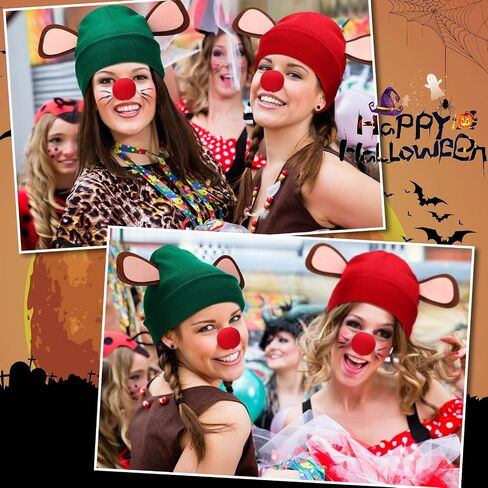 6 Pcs Halloween Mice Costume Accessories Couple Costume Set Ears Knit Mouse Hats Red Sponge Ball Noses and Artificial Mouse Tail for Adult Halloween Rat Princess Cosplay Party Supplies in Saudi Arabia