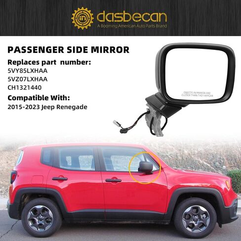 مرآة باب جانبية للركاب من Dasbecan متوافقة مع 2015-2023 Jeep Renegade ساخنة يدويًا قابلة للطي ومستشعر درجة الحرارة الزجاجي الأيمن تحل محل المرآة اليمنى # 5VY85LXHAA (5+2 دبابيس) in Kuwait