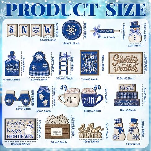 23 Pcs Winter Tiered Tray Decor Snowman Farmhouse Decor Winter Snowflake Snowman Sign Winter Table Centerpieces Hello Winter Wood Blocks Signs for Home Decor, Without Tray in Saudi Arabia