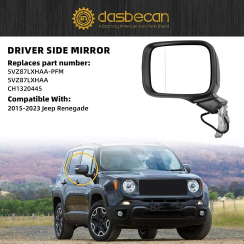 مرآة باب جانبية للركاب من Dasbecan متوافقة مع 2015-2023 Jeep Renegade ساخنة يدويًا قابلة للطي ومستشعر درجة الحرارة الزجاجي الأيمن تحل محل المرآة اليمنى # 5VY85LXHAA (5+2 دبابيس) in Kuwait