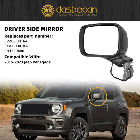 Dasbecan Passenger Side Door Mirror Compatible with 2015-2023 Jeep Renegade Heated Manual Fold Power Glass Temperature Sensor Right Mirror Replaces# 5VY85LXHAA (5+2Pins） in Saudi Arabia