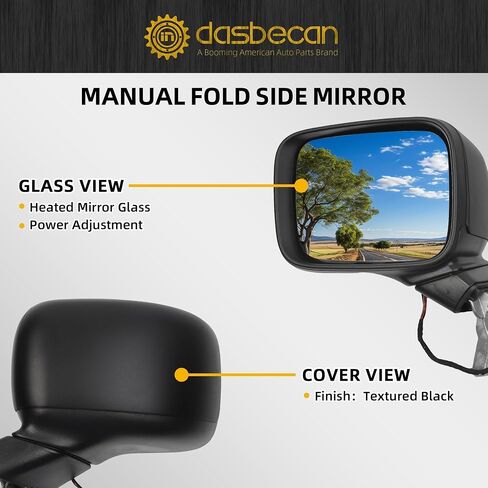 Dasbecan Passenger Side Door Mirror Compatible with 2015-2023 Jeep Renegade Heated Manual Fold Power Glass Temperature Sensor Right Mirror Replaces# 5VY85LXHAA (5+2Pins） in Saudi Arabia