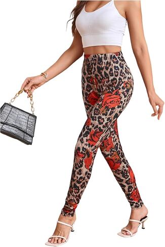SweatyRocks Women's Casual Printed High Waisted Leggings Slim Fit Stretchy Skinny Pants in Kuwait