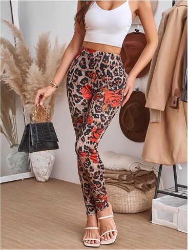 SweatyRocks Women's Casual Printed High Waisted Leggings Slim Fit Stretchy Skinny Pants in Kuwait