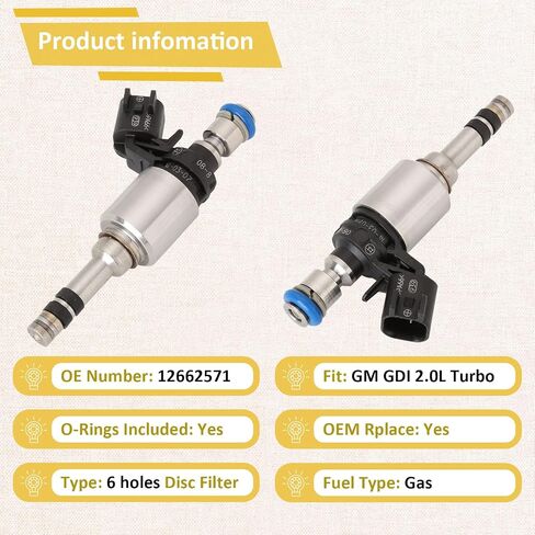 12662571 حاقن الوقود GDI 2.0L، متوافق مع/تشيفي 2.0 ماليبو إكوينوكس كامارو ترافيرس 2013-2020، متوافق مع/كاديلاك CT6 ATS CTS 2014-2019 |6 فتحات| |مجموعة من 4| in Saudi Arabia