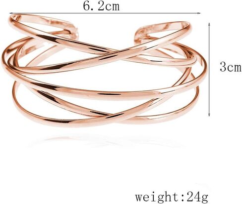 Boho Chunky Cuff Bracelet for Women,Gold/Silver/Rose gold Multi-layer Cross Wire Bangle Bracelets Open Adjustable Wide Cuff Bracelet Fashion Statement Jewelry in Saudi Arabia