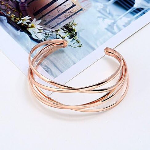 Boho Chunky Cuff Bracelet for Women,Gold/Silver/Rose gold Multi-layer Cross Wire Bangle Bracelets Open Adjustable Wide Cuff Bracelet Fashion Statement Jewelry in Saudi Arabia