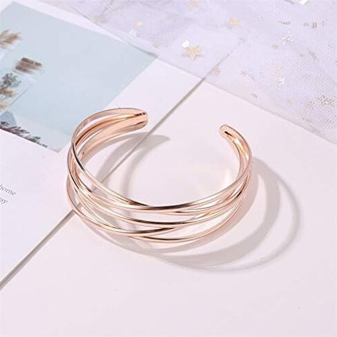 Boho Chunky Cuff Bracelet for Women,Gold/Silver/Rose gold Multi-layer Cross Wire Bangle Bracelets Open Adjustable Wide Cuff Bracelet Fashion Statement Jewelry in Saudi Arabia