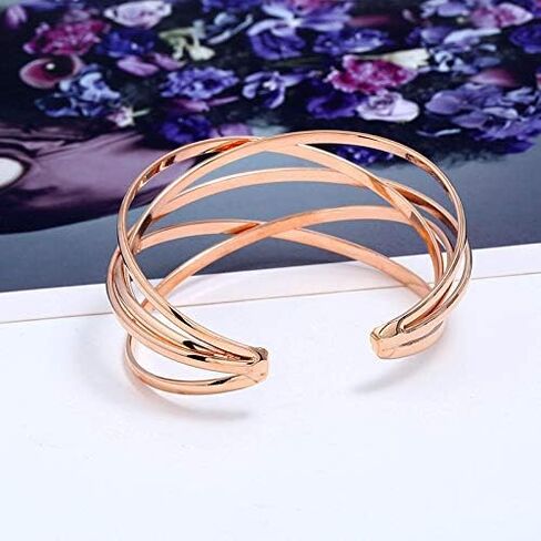 Boho Chunky Cuff Bracelet for Women,Gold/Silver/Rose gold Multi-layer Cross Wire Bangle Bracelets Open Adjustable Wide Cuff Bracelet Fashion Statement Jewelry in Saudi Arabia