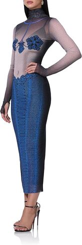 AFRM Womens Shailene Turtleneck Long Sleeve Mesh Bodycon Midi Dress in Saudi Arabia