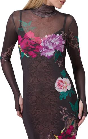AFRM Womens Shailene Turtleneck Long Sleeve Mesh Bodycon Midi Dress in Saudi Arabia