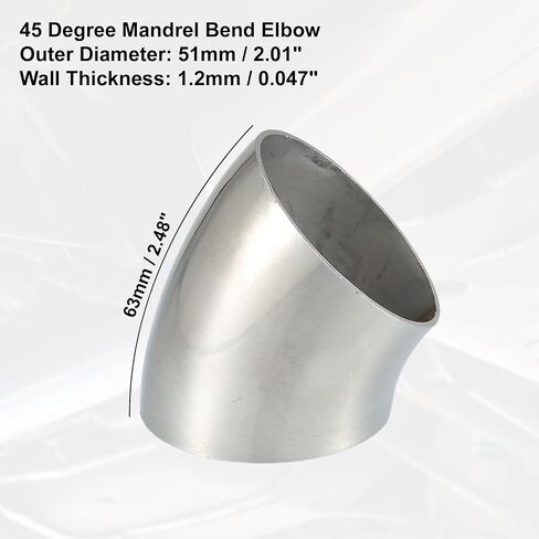 X AUTOHAUX OD 2 "45 درجة مغزل بيند أنبوب عادم الكوع SS304 الفولاذ المقاوم للصدأ بيند أنبوب 20GA /.036" أنابيب عادم سمك الجدار لكوع عادم السيارة المعدل قطعتين in Saudi Arabia