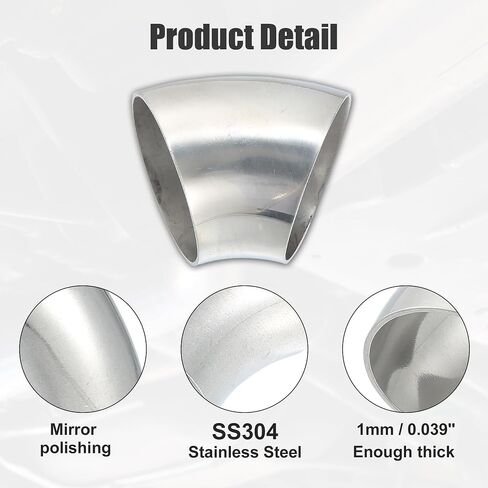 X AUTOHAUX OD 2 "45 درجة مغزل بيند أنبوب عادم الكوع SS304 الفولاذ المقاوم للصدأ بيند أنبوب 20GA /.036" أنابيب عادم سمك الجدار لكوع عادم السيارة المعدل قطعتين in Saudi Arabia