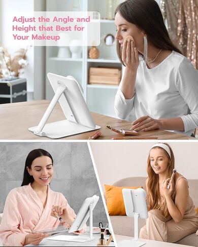 Anfauny Lighted Travel Makeup Mirror with Magnetic 10X Magnification, Vanity Portable and Foldable with Adjustable Stand, Rechargeable 3 Color Lights for Desk and Tabletop -Pink in Saudi Arabia