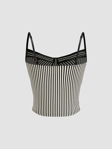 CIDER Y2K Striped Crop Top Sleeveless Camisole Going Out V Neck Slim Fit Woven Tank Top Daily Casual in Saudi Arabia