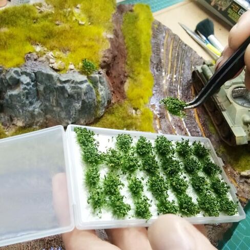 56pcs Miniature Green Bushy Tufts Lowland Shrubs Tuft Terrain Model Static Scenery for DIY Craft Train Landscape Railroad Scenery Sand Military Layout Model War Gaming Terrain in Saudi Arabia