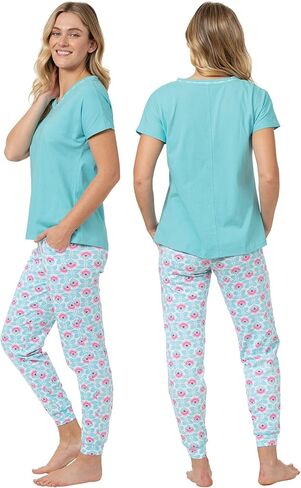 PajamaGram Jogger Pajama Set for Women Summer Cotton Pajamas for Women Cotton Pajamas Ladies Short Sleeve Jogger Set in Saudi Arabia