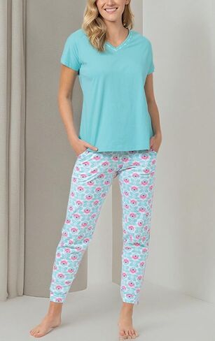PajamaGram Jogger Pajama Set for Women Summer Cotton Pajamas for Women Cotton Pajamas Ladies Short Sleeve Jogger Set in Saudi Arabia