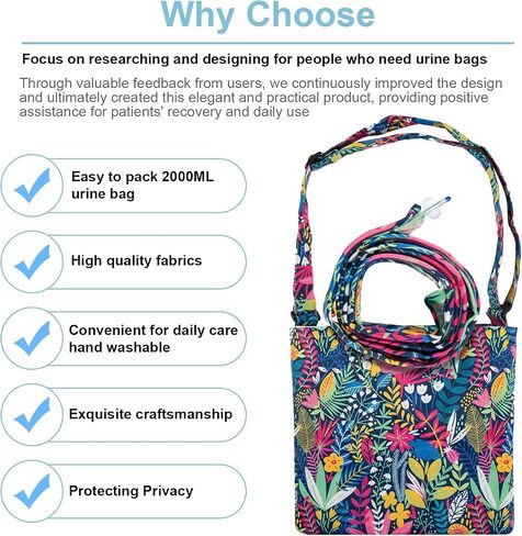 Catheter Bag Holder for 2000ml Catheter Bags,Catheter Bag Covers with Floral Pattern,Urine Bag with Adjustable Strap,Catheter Supplies for Urinary Incontinence Patients (Jasmine) in Kuwait