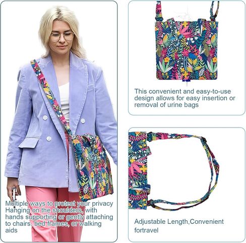 Catheter Bag Holder for 2000ml Catheter Bags,Catheter Bag Covers with Floral Pattern,Urine Bag with Adjustable Strap,Catheter Supplies for Urinary Incontinence Patients (Jasmine) in Kuwait