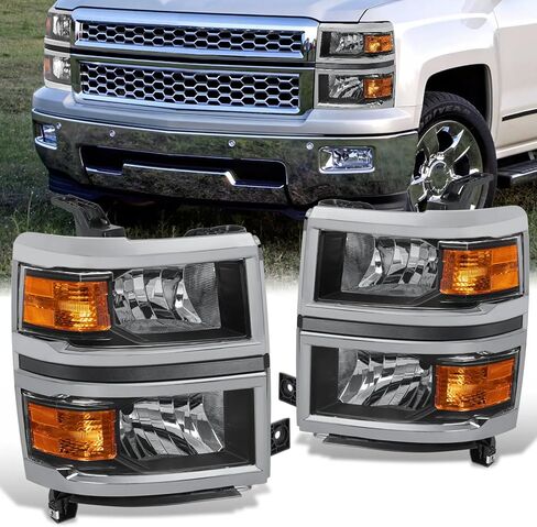MOSTPLUS Pair Headlight Assembly Compatible with 2014 2015 Chevy Chevrolet Silverado 1500 Headlights Headlamps with Black Housing Clear Lens in Saudi Arabia