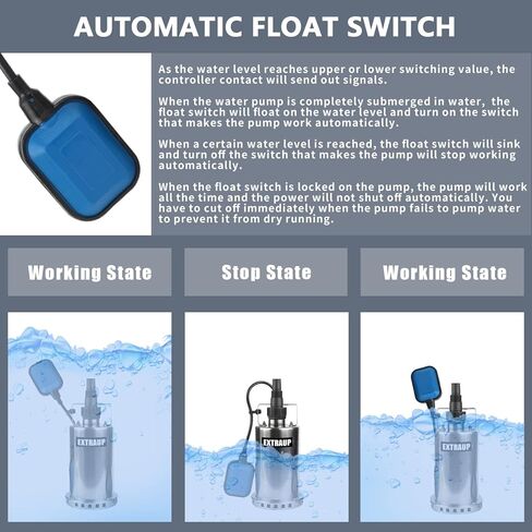 Sump Pump 1HP Clean/Dirty Submersible Water Pump, Electric Thermoplastic Portable Utility Pump 3900 GPH low suction for Swimming Pool Garden Pond Basement Window Wells with 16.4ft Power Cord in Kuwait