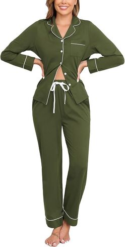 Veseacky 100% Cotton Pajamas for Women Set Long Sleeve Button Down Sleepwear Soft Pjs Lounge Sets with Pockets S-XXL in Saudi Arabia