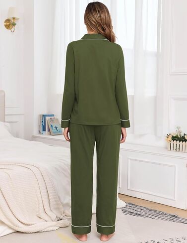 Veseacky 100% Cotton Pajamas for Women Set Long Sleeve Button Down Sleepwear Soft Pjs Lounge Sets with Pockets S-XXL in Saudi Arabia