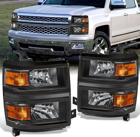 مجموعة مصابيح أمامية زوجية من MOSTPLUS متوافقة مع المصابيح الأمامية 2014 2015 Chevy شيفروليه سيلفرادو 1500 مع عدسات شفافة مبيت أسود in Kuwait