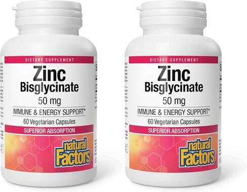 Natural Factors Zinc Bisglycinate, 50 mg, 60 Vegetarian Capsules in Kuwait