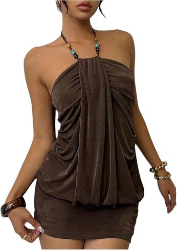 Milumia Women's Y2k Draped Front Halter Dress Tie Backless Mini Dresses Concert Festival in Saudi Arabia