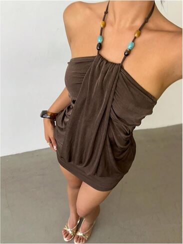 Milumia Women's Y2k Draped Front Halter Dress Tie Backless Mini Dresses Concert Festival in Saudi Arabia