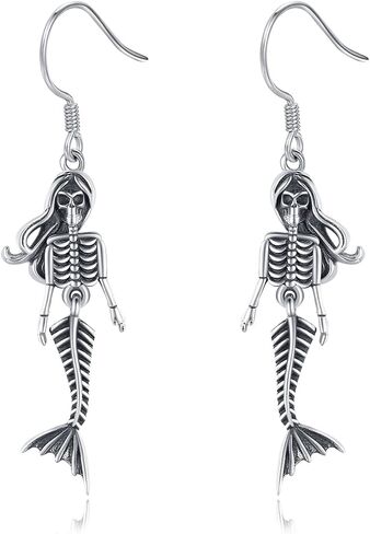 925 Sterling Silver Skeleton Earrings Skull Earrings Black Mermaid Jewelry Gothic Dangle Earrings Gifts in Saudi Arabia