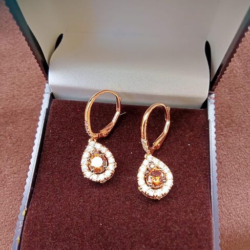 أقراط متدلية على شكل دائري 5 قيراط من الألماس البني والألماس الأبيض وهالة الزفاف وخطوبة متدلية من الذهب الوردي عيار 14 قيراط مطلية بالفضة الإسترلينية عيار 925 للنساء in Kuwait