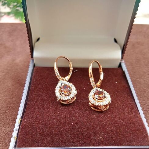 أقراط متدلية على شكل دائري 5 قيراط من الألماس البني والألماس الأبيض وهالة الزفاف وخطوبة متدلية من الذهب الوردي عيار 14 قيراط مطلية بالفضة الإسترلينية عيار 925 للنساء in Kuwait