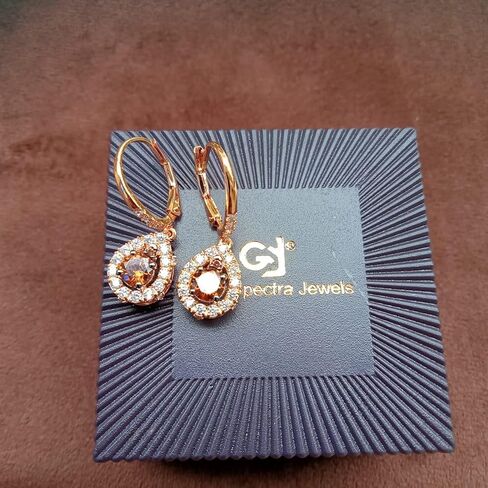 أقراط متدلية على شكل دائري 5 قيراط من الألماس البني والألماس الأبيض وهالة الزفاف وخطوبة متدلية من الذهب الوردي عيار 14 قيراط مطلية بالفضة الإسترلينية عيار 925 للنساء in Kuwait