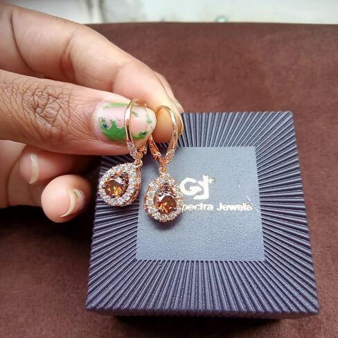 أقراط متدلية على شكل دائري 5 قيراط من الألماس البني والألماس الأبيض وهالة الزفاف وخطوبة متدلية من الذهب الوردي عيار 14 قيراط مطلية بالفضة الإسترلينية عيار 925 للنساء in Kuwait