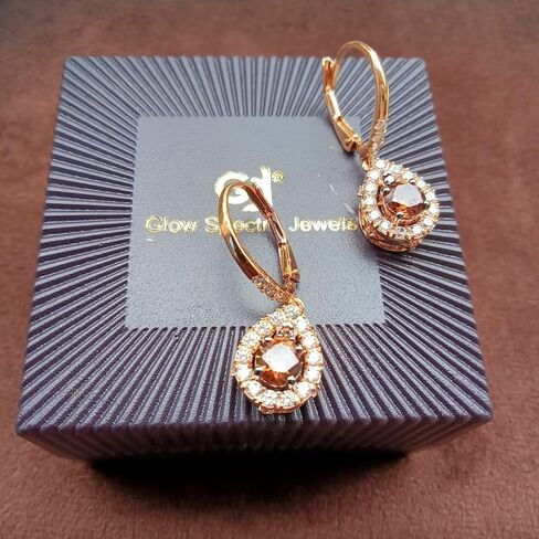أقراط متدلية على شكل دائري 5 قيراط من الألماس البني والألماس الأبيض وهالة الزفاف وخطوبة متدلية من الذهب الوردي عيار 14 قيراط مطلية بالفضة الإسترلينية عيار 925 للنساء in Kuwait