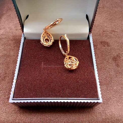 أقراط متدلية على شكل دائري 5 قيراط من الألماس البني والألماس الأبيض وهالة الزفاف وخطوبة متدلية من الذهب الوردي عيار 14 قيراط مطلية بالفضة الإسترلينية عيار 925 للنساء in Kuwait