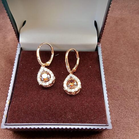 أقراط متدلية على شكل دائري 5 قيراط من الألماس البني والألماس الأبيض وهالة الزفاف وخطوبة متدلية من الذهب الوردي عيار 14 قيراط مطلية بالفضة الإسترلينية عيار 925 للنساء in Kuwait