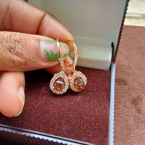 أقراط متدلية على شكل دائري 5 قيراط من الألماس البني والألماس الأبيض وهالة الزفاف وخطوبة متدلية من الذهب الوردي عيار 14 قيراط مطلية بالفضة الإسترلينية عيار 925 للنساء in Kuwait