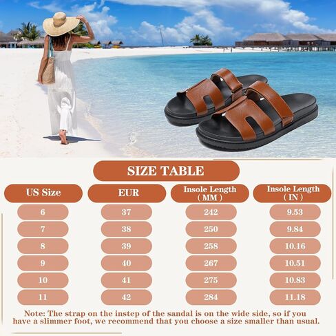 ZEENXIUYA Women's Slide Sandals with Comfort Arch Support, Adjustable Velcro Summer Beach Slides, Lightweight Slip on H-Strap Leather Open Toe Wide Flat Sandal in Saudi Arabia