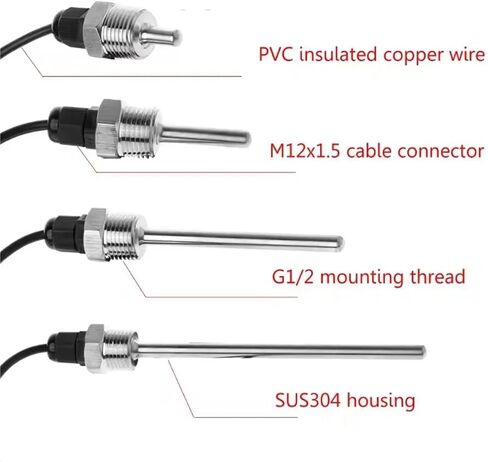 PT1000， Pt100 Temperature Sensor SUS304 Housing Platinum Resistance BSPT G1/2" Thread Probe Solar Specific Blind Pipe Water Tank(Pt1000 Probe 100mm) in Saudi Arabia